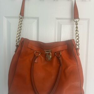 Michael Kors Tangerine Leather Shoulder Bag with Gold Accents
